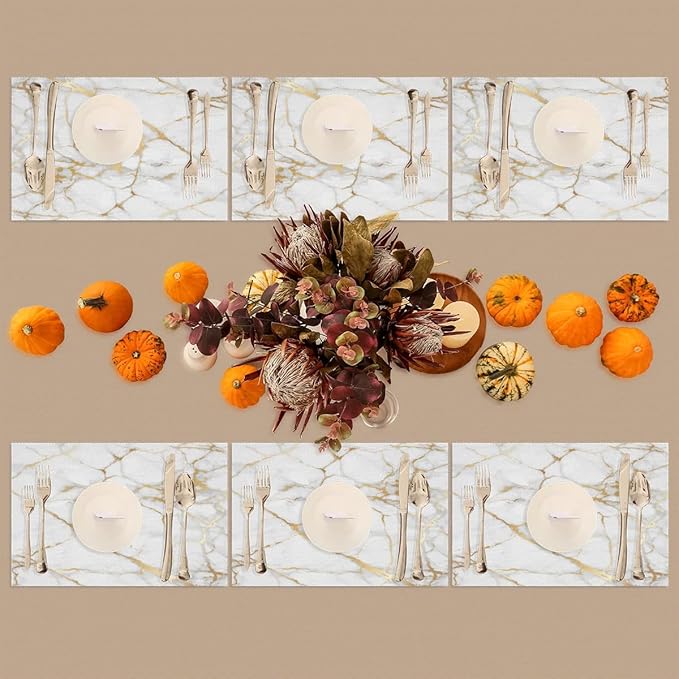 PVC Placemats Set of 1 White Gold Marble Wipeable Table Mats Washable Heat Resistant Non Slip Vinyl Dining Table Mat for Kithen Indoor Outdoor Patio Farmhouse Place Mats Decorative