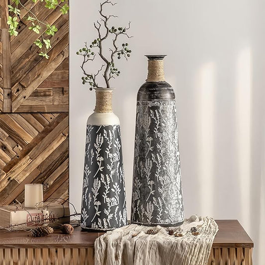 Decorative Rustic Iron Vase,23 inches 28 inches 30 inches Tall Large Metal Floor Vase,Farmhouse Vintage Floweral Vase for Living Room Home Decoration (Blue 3)