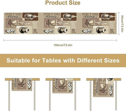 Coffee Table Runner,Vintage Style Coffee Cup Bean Abstract Theme Pattern Print Tablecloth Burlap for Hotel Indoors Outdoor Dining Room Kitchen Table Decor, 13x90in