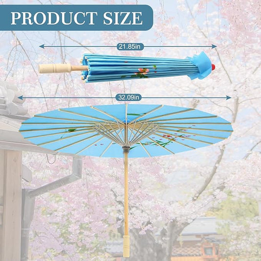33" Blue Flower Silk Cloth Decoration Handmade Parasol Umbrella Chinese Japanese Asian DIY Art Dance Classical Umbrella for Wedding Parties Photography Costumes Cosplay (Blue)