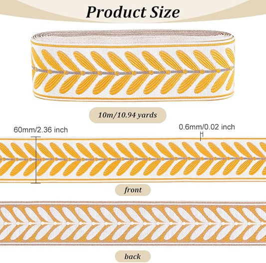 OLYCRAFT 10.9 Yards Jacquard Ribbon Trim 2.4 Inch Leaf Pattern Jacquard Polyester Ribbons Brown Leaf Jacquard Woven Embroidery Trim for DIY Sewing Crafts Handmade Bag Belts Clothing Decoration