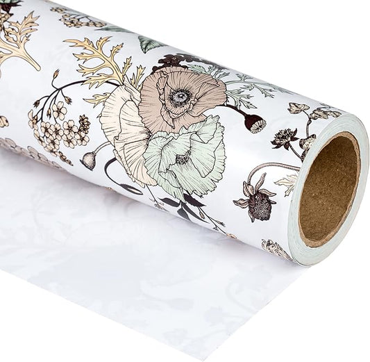 WRAPAHOLIC Floral Wrapping Paper - Mini Roll - 17 Inch X 33 Feet - Pearlized Vintage Floral Wedding Wrapping Paper for Birthday, Bridal Shower, Baby Shower