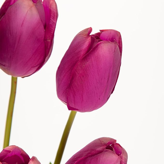 6PCS 23" Fake Tulip Flowers Artificial Fuchsia Tulips Long Stem Faux Flower, Silk Flower Décor for Floral Arrangement Home Farmhouse Wedding Decoration