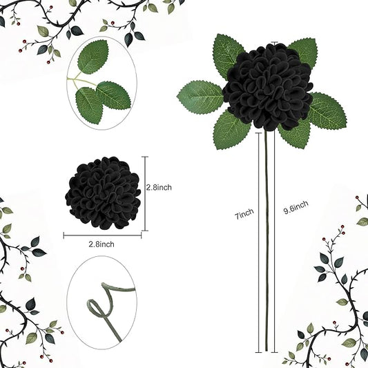 Artificial Flowers, 50pcs Realistic Artificial Rose for DIY Wedding Bouquets Centerpieces Arrangements, Black Dahlia Flowers with Stem for Bridal Shower Party Home Decorations