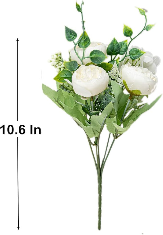 KAOYOO 4 PCS Artificial Peony Bouquet Short Stem for DIY Wedding Decoration Bridal Bouquet Home Decorations(White 4-PCS)