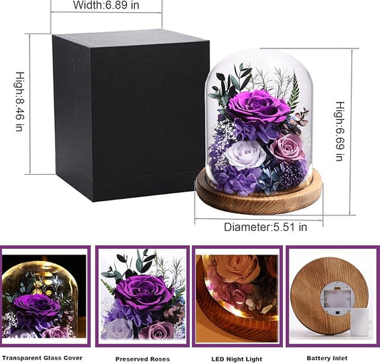 Flowers for Delivery Preserved Rose Gifts for Women,Long-Lasting Real Flowers in Glass Dome, Birthday Gifts for Women Mom Friend(Purple Rose)