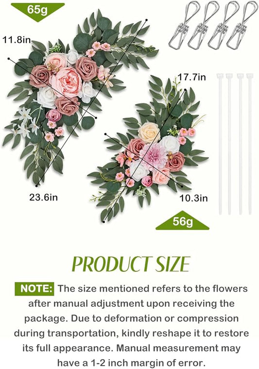 Wedding Arch Flowers Set of 2, Artificial Wisteria & Greenery Garland for Wedding Ceremony Backdrop, Wedding Floral Arrangement for Arch, Photo Booth & Reception Decor (Dusty Rose)
