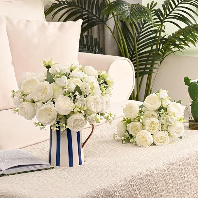 MARTINE MALL 12 Packs Peonies Artificial Flowers, White Artificial Peonies, Silk Peonies Flowers Fake Peonies Artificial Flowers Peonies Bouquet for Centerpiece Table Wedding Party Home Decor