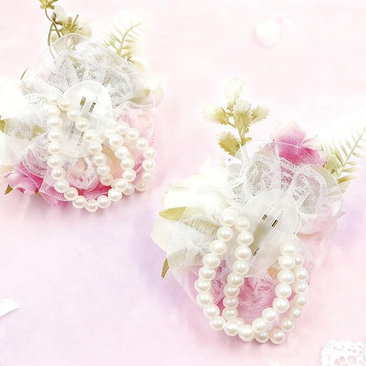 Carnation Wrist Corsage, Pack of 2 PCS Wedding Bridal Wrist Flower Corsage Hand Flower Artificial Silk Rose Decor for Prom Party Wedding (Pink & White, 2pcs)