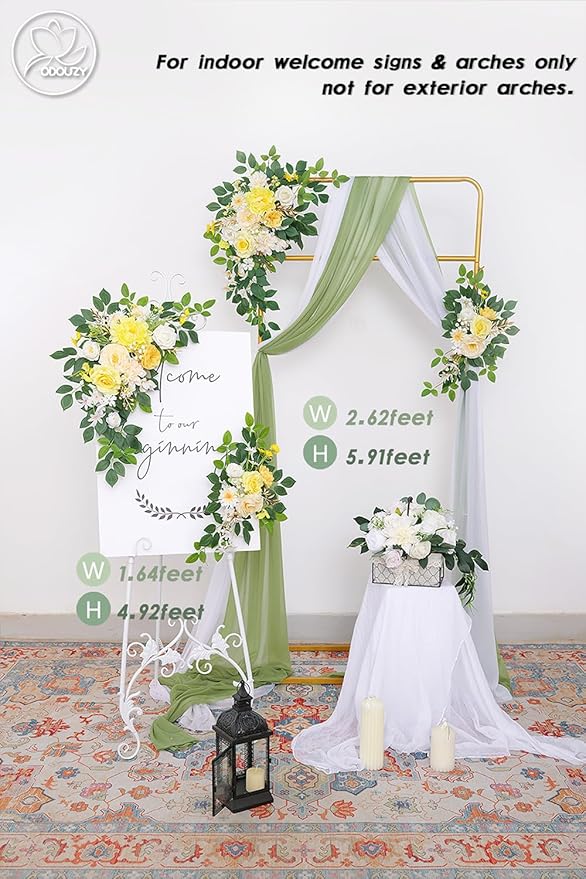 Pack of 2 Wedding Arch, Artificial Flowers, Wedding Decor,Flower Garland Be Suited to Banquet, Party, Reception Entrance Welcome Sign and Background Decoration (Yellow)