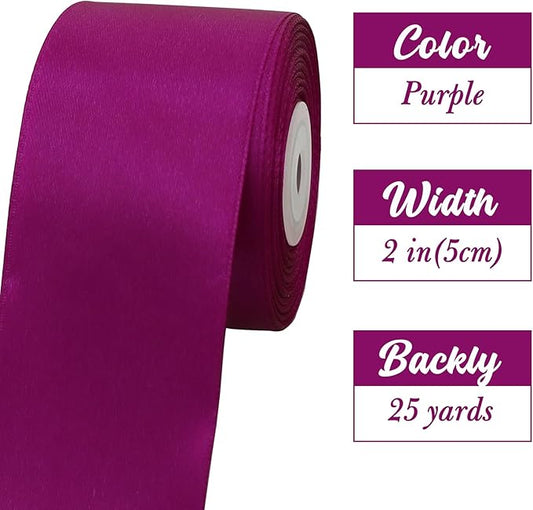 TONIFUL 2 Inch x 25 Yards Wide Purple Violet Satin Ribbon Solid Fabric Ribbons Roll for Valentine's Day Crafts Gift Wrapping Invitation Cards Floral Hair Bows Sewing Party Wedding Car Decoration
