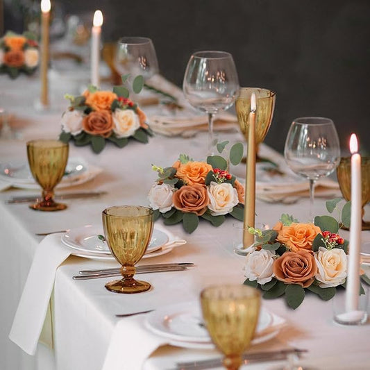 BLOSMON Terracotta Flowers for Wedding Decorations: 6 Pcs Artificial Rose Flower Balls for Table Centerpieces - Fall Fake Silk Kissing Floral Arrangements for Home Party Event DIY Decor