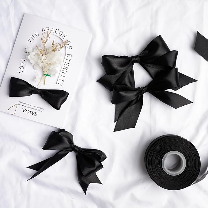 1-1/2 Inch Wide Black Satin Ribbon, 50 Yards Solid Polyester Fabric Ribbon for Roses Making, Gift Wrapping, Christmas, Wedding Decorations, Crafts, Bows
