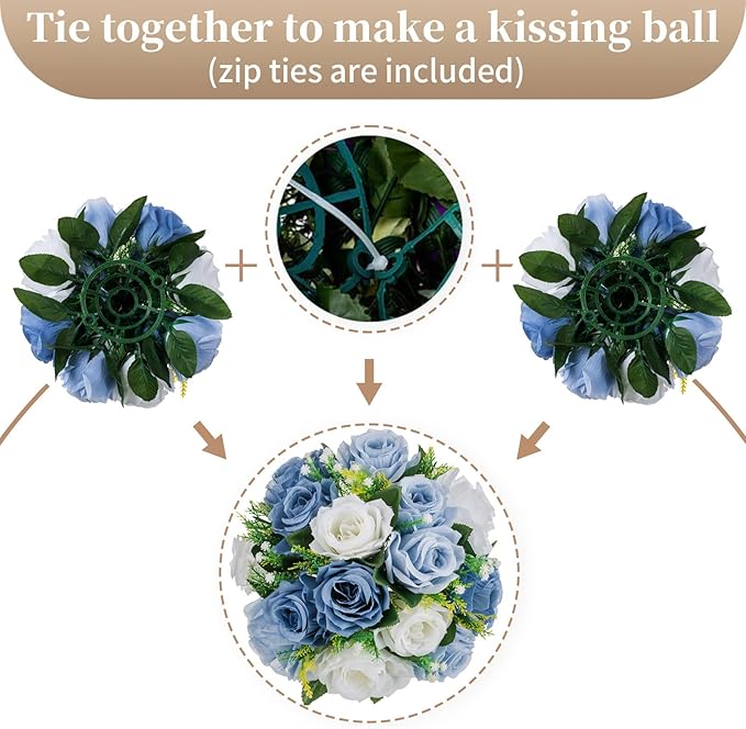 Sziqiqi Blue Flowers Artificial for Decoration Silk Kissing Balls for Wedding Bulk - Artificial Flower Ball Center Pieces Decoration for Table Floral Arrangement