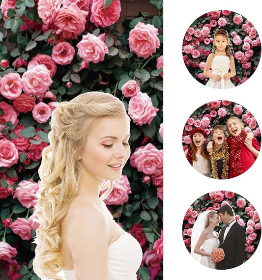 15x8ft Pink Flower Wall Backdrop Roses Floral Background Spring Tea Party Photography Banner for Wedding Birthday Bridal Shower Mother's Day Women's Day Valentine's Day Princess Portraits