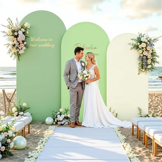 Boho Arch Backdrop Cover 6FT 5FT 4FT Stretchy Wedding Arch Covers Set of 3 Spandex Fitted Sage Green Light Green Cream Fabric Backdrop Cover for Party Baby Shower Birthday Decoration