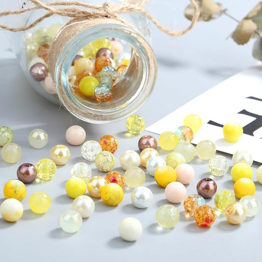 DUQGUHO 8mm Yellow Glass Beads for Jewelry Making & DIY Crafts - 360PCS, Round, Modern Style