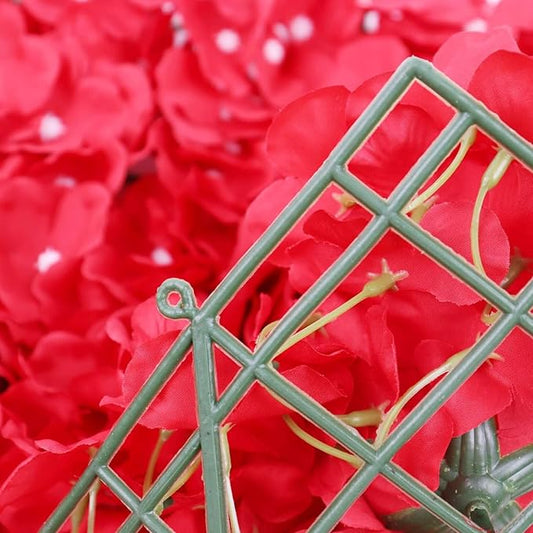 Efavormart 4 Pack 11 Sq ft. UV Protected RED 3D Silk Rose & Hydrangea Flower Panel Wall Mat for DIY Party Centerpieces Decor