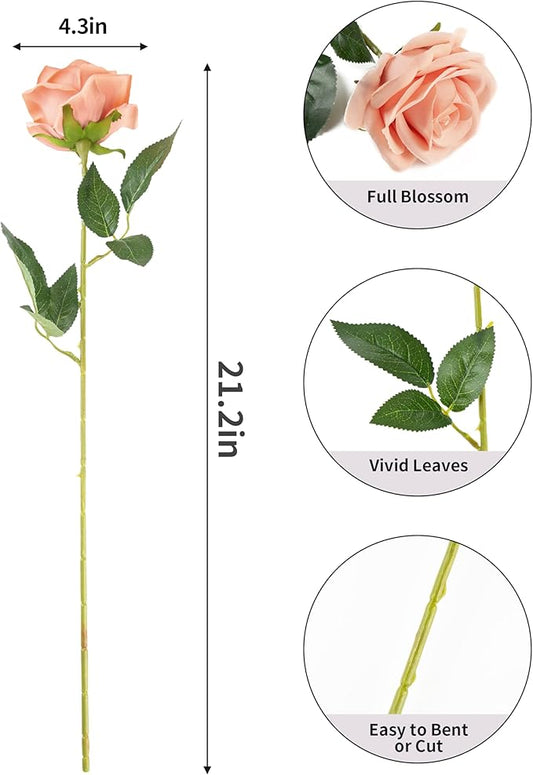 DuHouse 10pcs Silk Roses Artificial Flowers Fake Rose for Arrangement Wedding Party Home Decoration (Light Coral)