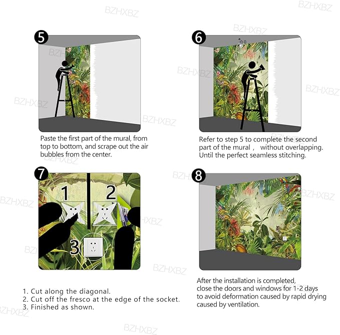 Tropical Botanical Animal Floral Bird Wallpaper Woodland Forest Tree Nursery Kids Bedroom Plant murals Living Room tv Background Large Wall Mural - 137"x96" Not Peel and Stick