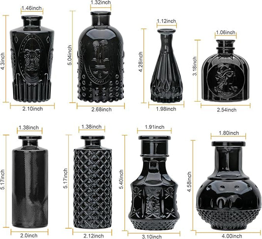 Brajttt Black Flower Vase Set, Glass Bud Vase in Bulk Set of 8,Artistic and Cultural Flavor Mini Vases for Home Office Decor, Bedroom, Office, Living Room Decorations,Wedding