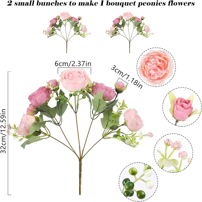 Artificial Peonies Silk Flowers, Pink Faux Peony Bouquet 2 Bundles Florals Arrangements Decor for Farmhouse Home Boho Wedding Table Centerpiece, Fake Plastic Flower Bulk for Vase Decoration (Mix Pink)