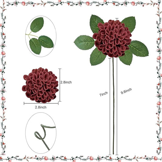 Artificial Flowers, 50pcs Realistic Artificial Rose for DIY Wedding Bouquets Centerpieces Arrangements, Red Dahlia Flowers with Stem for Bridal Shower Party Home Decorations