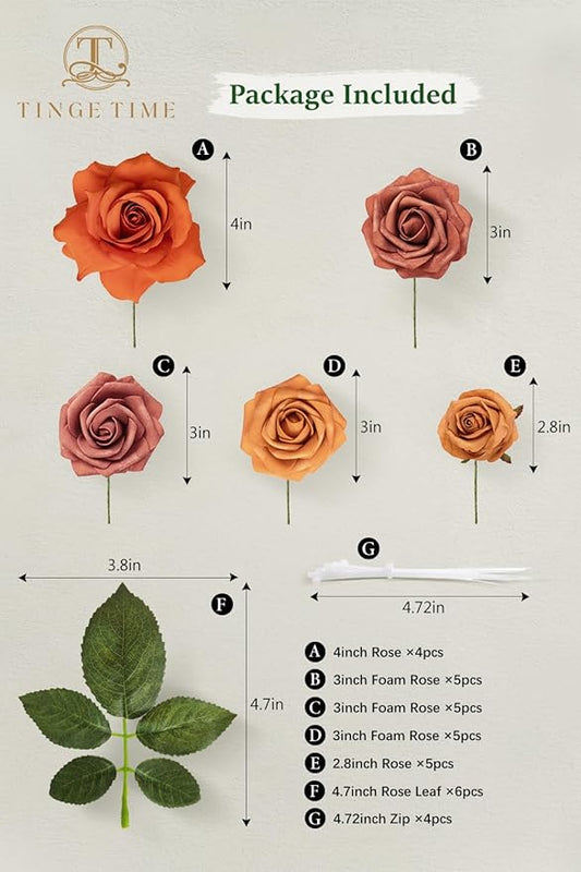 TINGE TIME Artificial Flowers 24pcs Real Looking Silk Flowers Fake Rose with Stems for DIY Wedding Bouquets Burnt Orange Bridal Shower Centerpieces Party Decorations (Maple Red A)