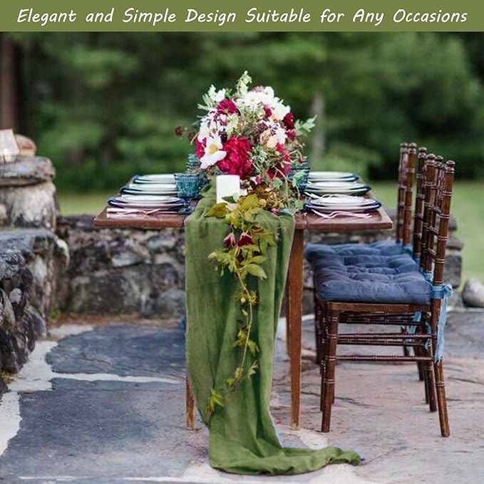 12 Pack Boho Gauze Table Runner - 35x72 Inch, Rustic Cheese Cloth, Long, Romantic, for Wedding, Bridal Shower, Birthday Party Decor (Grass Green)