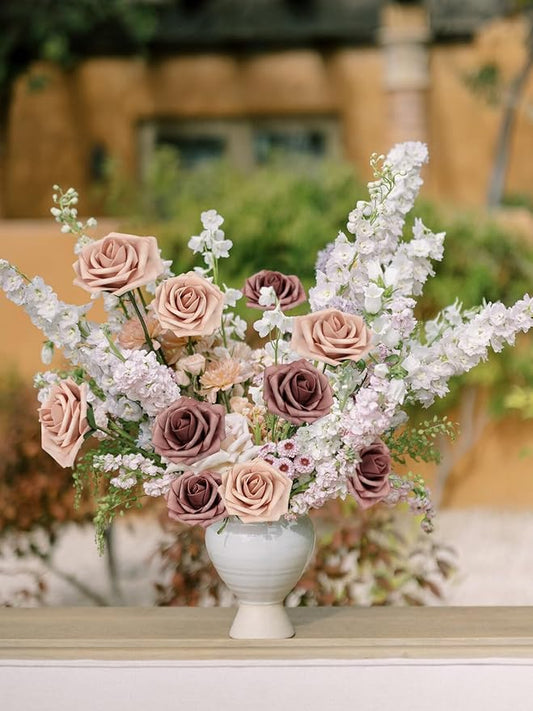 MACTING Artificial Flower Roses Real Touch Fake Flowers with Stem 30PCS Foam Roses for DIY Wedding Bouquet Table Centerpieces Party Holiday Home Spring Valentines Day Decorations(Warm Taupe Nude)