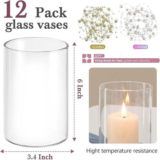 12pcs Glass Vase Cylinder Vases for Centerpieces Small Flower Glass Clear Vases Home Decor Centerpiece Table Flower Vase Decorations for Home&Wedding Decoration 6 Inch Tall