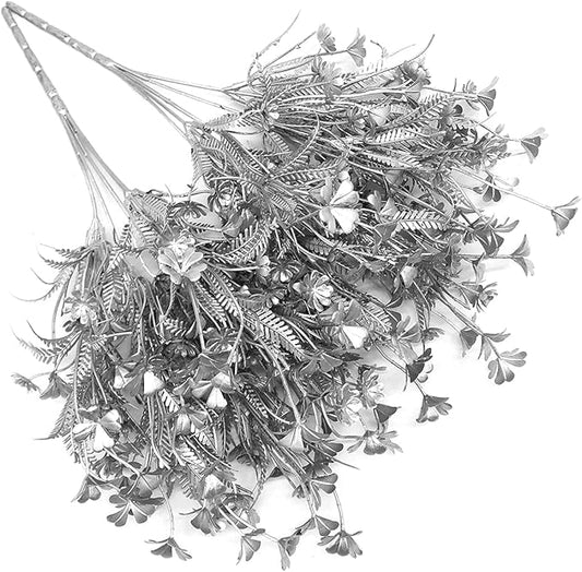 PASYOU Artificial Plants for Christmas Decor, Plastic Grass Faux Shrubs Simulation Flower Leaves Indoor Outdoor Home Garden Planter Filler Party Hotel Verandah Wedding DIY Decoration - Silver 4 Pack