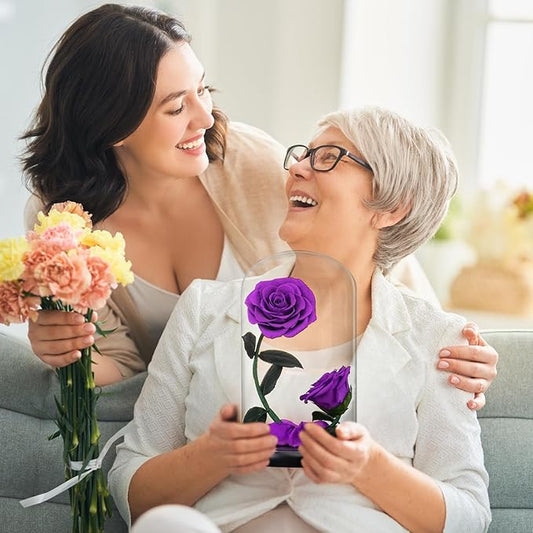 Forever Preserved Rose Gifts for Women Flower Rose in A Glass Dome Anniversary for Mom Her Valentines,Anniversary (Purple)