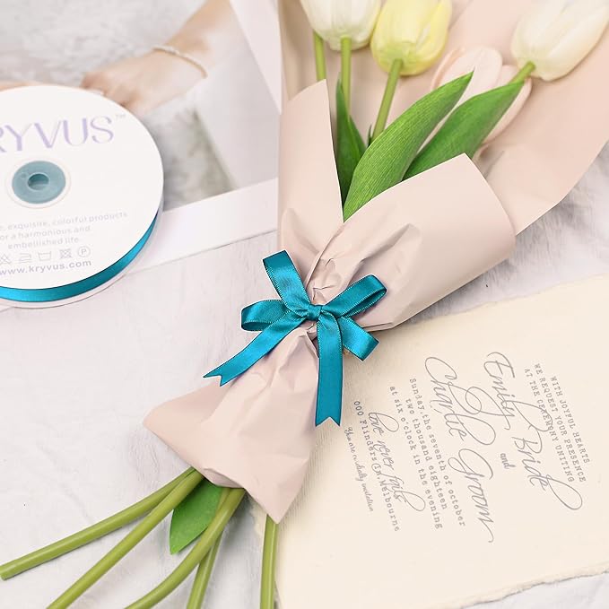 Turquoise Blue Satin Ribbon, Double Faced 1/2 Inch X 25 Yards Turquoise Ribbon, Premium Satin Ribbon for Gift Wrapping, Crafts, Hair Bow Making, Sewing, Flower Bouquet, Wedding Party Decor