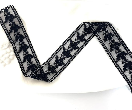 5 Yard Floral Lace Ribbon, Delicate Daisy Lace Trim for Wedding Dresses, DIY Crafts, Clothing, and Curtain Embellishments(Black)