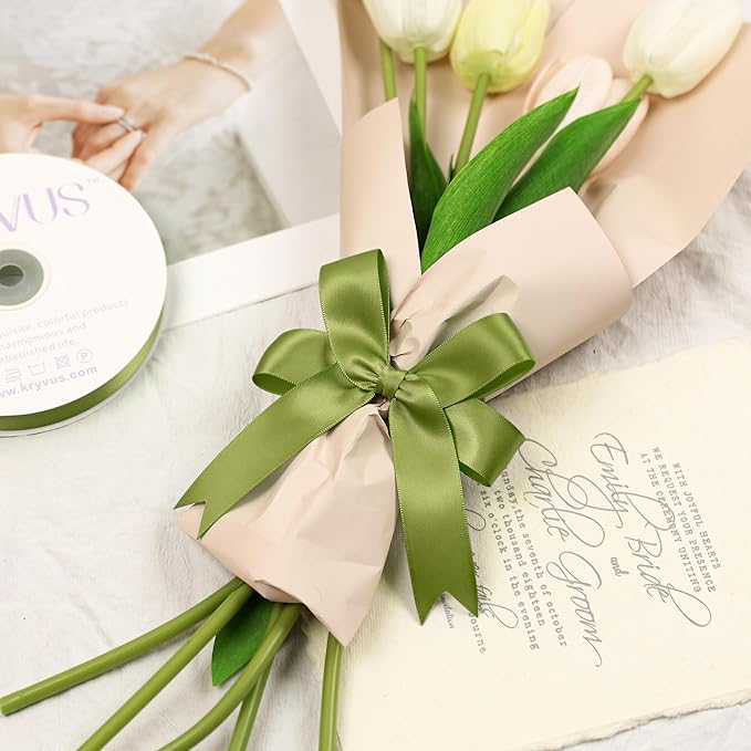 Moss Green Satin Ribbon, Double Faced 1 Inch X 25 Yards Moss Green Ribbon, Premium Satin Ribbon for Gift Wrapping, Crafts, Hair Bow Making, Sewing, Flower Bouquet, Wedding Party Decor