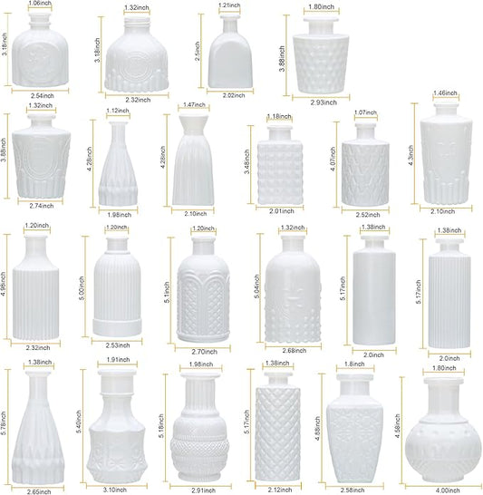Brajttt Bud Vase Set of 25, White Vases, Glass Bud Vases in Bulk, Small Vases for Mini Flower Vase Set, Cute Vintage Glass Vases Set for Flower,Wedding,Home,Centerpiece Table Decorations