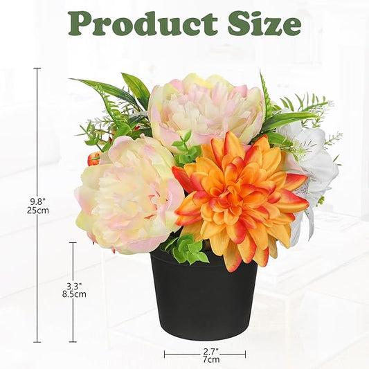 Yellow Artificial Flowers Small Fake Flowers in Vase Peonies Dahlia Tiger Lily Potted Silk Flower Arrangements Faux Plants & Flowers Home Bathroom Kitchen Table Centerpieces Desk Decor