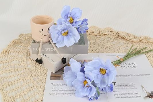 INSUNX 5 Bouquet Cosmos Artificial Flowers Light Blue Fake Daisy Flowers 15Pcs Faux Wildflowers Silk Flowers for Wedding Garden Home Party Table Centerpieces Cake Decor (Light Blue)