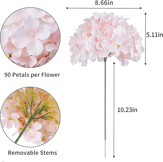 DuHouse Silk Hydrangea Artificial Flower Heads with Stems Fake Hydrangeas Flowers for DIY Wedding Centerpiece Home Decor,Pack of 6 (Baby Pink)