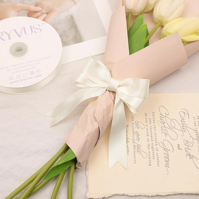Cream Satin Ribbon, Double Faced 1 Inch X 25 Yards Cream Ribbon, Premium Satin Ribbon for Gift Wrapping, Crafts, Hair Bow Making, Sewing, Flower Bouquet, Wedding Party Decor