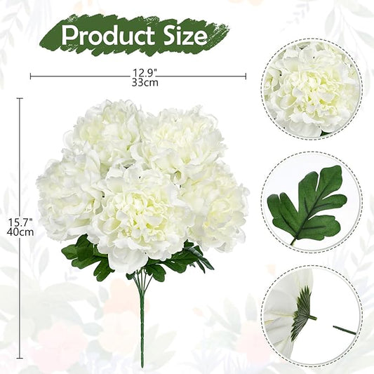 Briful Artificial Peony Flowers Bouquet 15.7" Faux White Silk Peonies Floral Arrangement Fake Flower Stems for Home Office Wedding Party Table Vase Centerpiece Decor