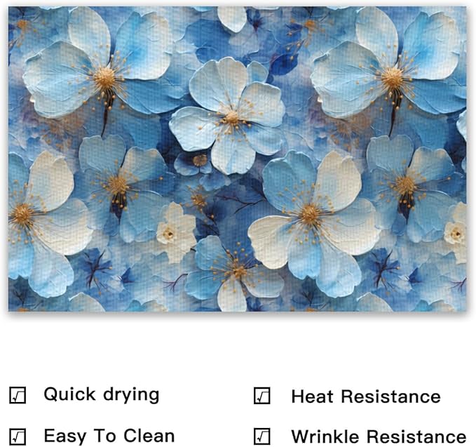 Placemats Set of 4 Waterproof Oilproof Table Mats Hydrangea Pattern Washable Wipeable Heat Resistant Easy to Clean for Indoor Outdoor Party Kitchen Dining Table Decoration 12 * 18in