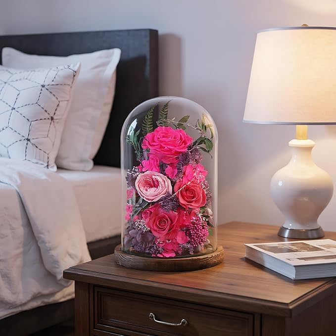 Flowers for Delivery Preserved Flowers Rose in Glass Dome,Reddish Rose Forever Flowers Birthday Gifts for Women Mom Grandma Friend Gifts for Her,Home Decor