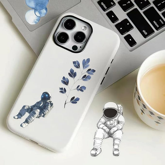 50 Pcs Holographic Space Stickers, Galaxy Vinyl Decals with Cosmic Cartoon Graffiti, Blue Aesthetic Waterproof Stickers for Laptop, Water Bottles, Scrapbook for Teens Adults