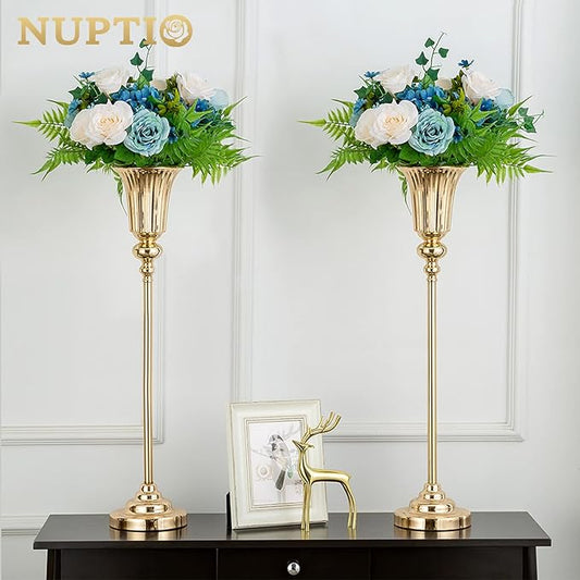 NUPTIO Centerpiece Vase Tall Gold: 10 Pcs 30.5" Wedding Flower Stand for Table Metal Trumpet Vase for Party Decorations
