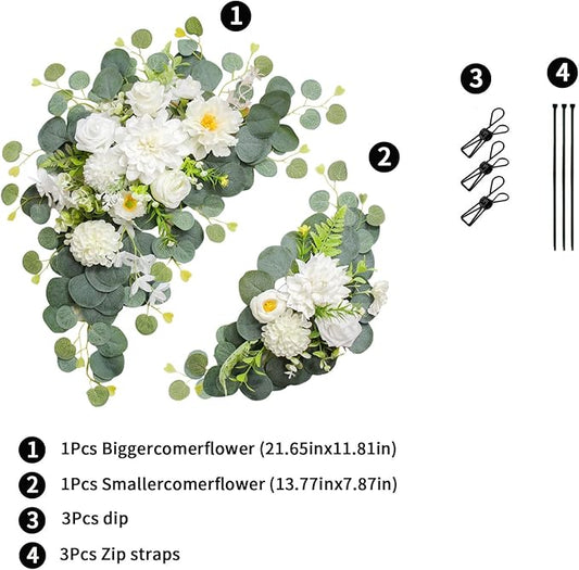 2pcs Wedding Arch Flowers,Wedding Welcome Sign,centerpieces for Tables,Reception Backdrop Table Decorations Welcome Sign (White)