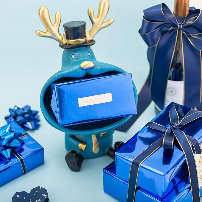 Merture Royal Blue Wrapping Paper Roll - 17 In X 32.8 Ft(46.5 sq.ft.) Metallic Blue Solid Color Gift Wrap for Birthday, Fathers Day, Baby Shower, Gender Reveal Party, Hanukkah