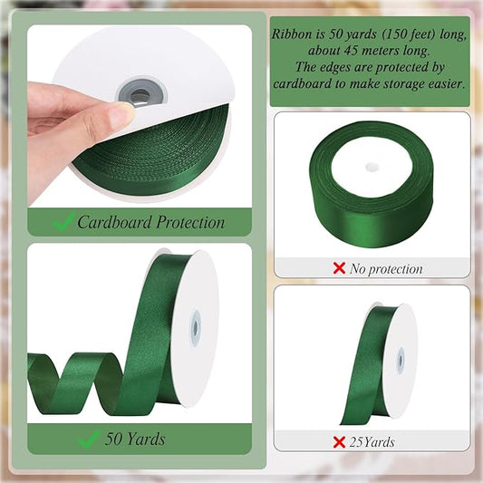 Dark Green Ribbon 1 Inch Christmas Ribbon Emerald Green Satin Ribbons 50 Yards for Gift Wrapping Bows Crafts Wreath Christmas Tree Xmas Decorations