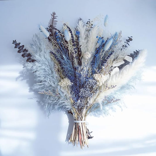 Pampas Grass Bouquet - Natural Dried Flower Arrangement, Mix Plants Eucalyptus Stems Bundle for Boho Table Centerpiece, Rustic Home Office Wedding Decor, or Gift